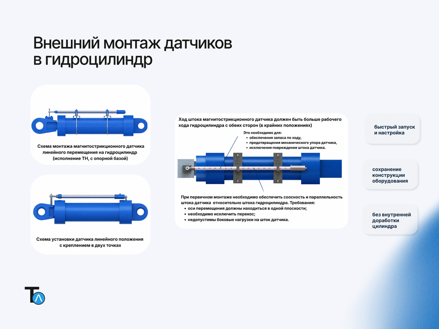 внешний монтаж магнитострикционного датчика